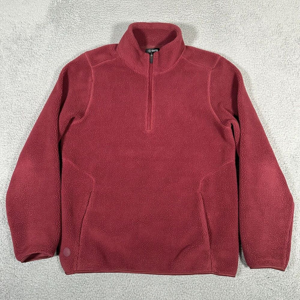 Cuts Clothing Sweater Mens Large Red Maroon 1/4 Zip Fleece Pullover‎ Jacket